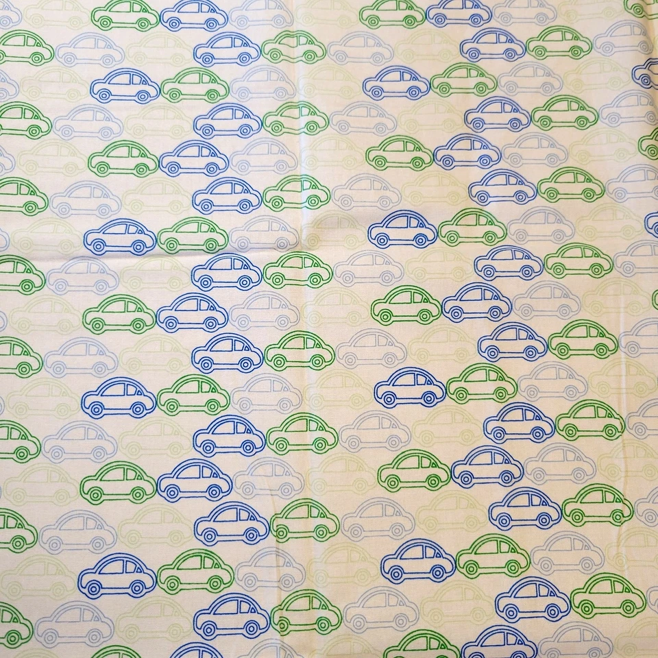 JoAnn Cars Cotton Fabric 35x44 Green Blue White Kids Quilting Sewing Craft  - Image 3 of 4