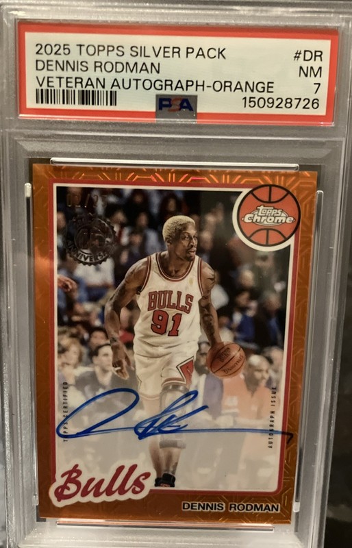 Dennis Rodman 2025-26 Topps Silver Pack /25 Auto Orange Psa 7
