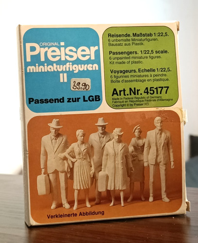 PRECIO figuras 45177: 6 figuras viajeros sin pintar - para LGB Lehmann escala G embalaje original | Condition: Neu