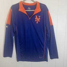 Majestic Cool Base New York Mets Pullover L Blue Orange Quarter Zip Long Sleeve