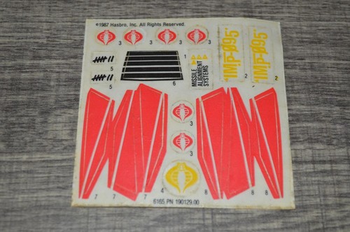 1988 Gijoe Cobra IMP ( Original Unused Decal Sticker Sheet ) No Repo !