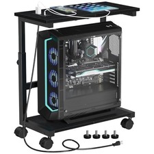 Computer Tower Stand with Charging Station, 25.0" Large with Outlet Black
