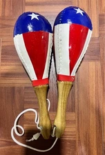 Maracas Leather, Painted With The Puerto Rico Flag, Salsa Model.#5 ECONÓMICA