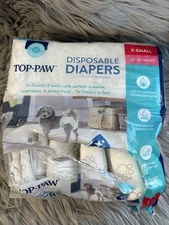 21 TOP PAW DISPOSABLE DIAPERS - FOR MALES & FEMALES - SIZE X-SMALL 13-16" WAIST