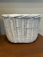 SMALL WHITE WICKER BICYCLE BIKE BASKET WITH STRAPS 9 3/4" X 6 " X 6 1/2