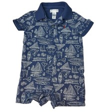 Ralph Lauren Baby Boy Size 12M Navy Nautical Sailboat Print Polo Romper