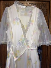 Vintage Bridal Long Nightgown  Robe Set Nylon Lace Ivory Size L Royal