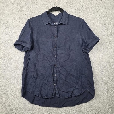 Marc O'Polo Shirt Womens 36 Blue Linen Button Front Tunic Top Short Sleeve