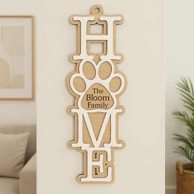 Personalisiertes Hausschild mit Pfotenabdruck aus Holz, Katze Mama Hund Papa Haus Geschenk