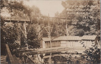 RPPC Postcard Train on West Bridge House of David Park Benton Harbor MI