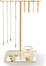 pickpiff Necklace Holder Stand with Ceramic Base: 12" Jewelry 6.7 base, White 