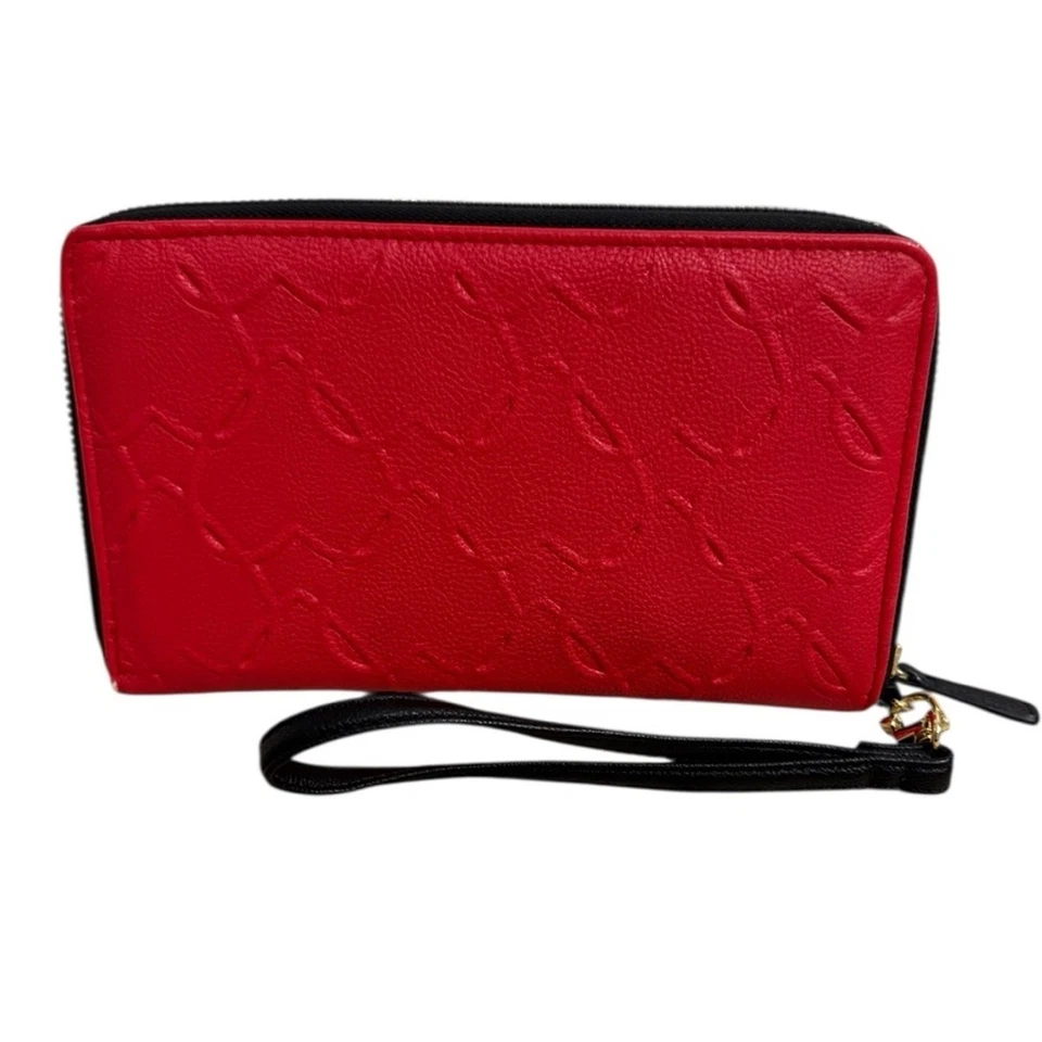 Cartera Betsey Johnson Rojo Logo Repujado XL Muñequera Corazón Logo Accesorio Foto 2 de 4