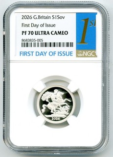 2026 GRAN BRETAÑA 1SOV PLATA PRUEBA SOBERANO PF70 UCAM PRIMER DÍA DE EMISIÓN