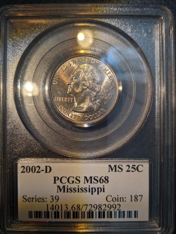 2002-d PCGS MS-68 MS Mississippi Washington State Quarter Lower Pop Flag Holder - Image 2 of 2