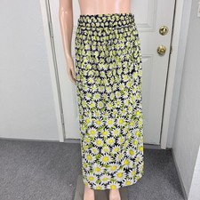 Vintage 70s Handmade Womens Skirt Floral Polyester Knit Daisy Maxi Wrap Tie B3-7