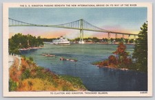 Thousand Islands International Bridge SS Kingston Linen Postcard