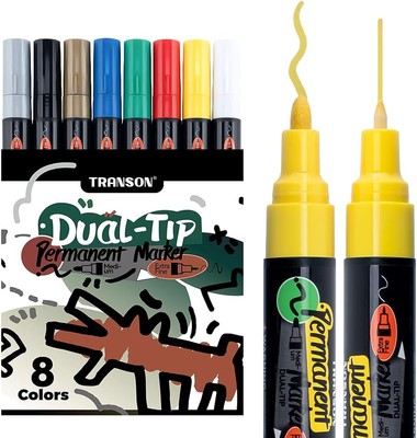 TRANSON 8 Colors Dual-tip Permanent Paint Markers Oil Based Waterproof