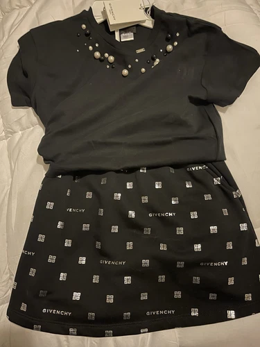 Gonna e camicia Givenchy bambina nuova con etichetta con cristalli swarovski intorno al collo tg10