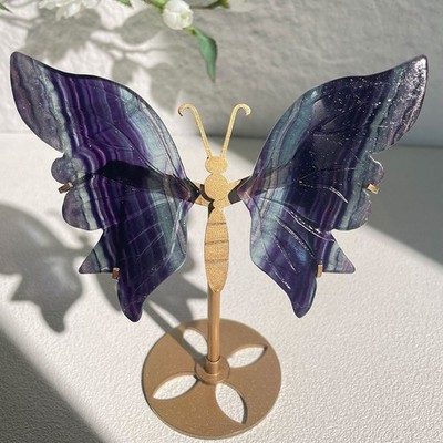 Carved Crystal Butterfly on Stand Natural Healing Stone Figurine Home Decor Gift