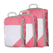 3pcs Suitcases Compression Packing Cube Travel Luggage Organizers Bag Pink