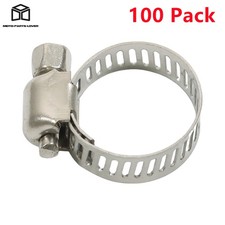100 Pack 1/2"-3/4" Adjustable Drive Hose Clamps Fuel Line Clip Stainless Steel