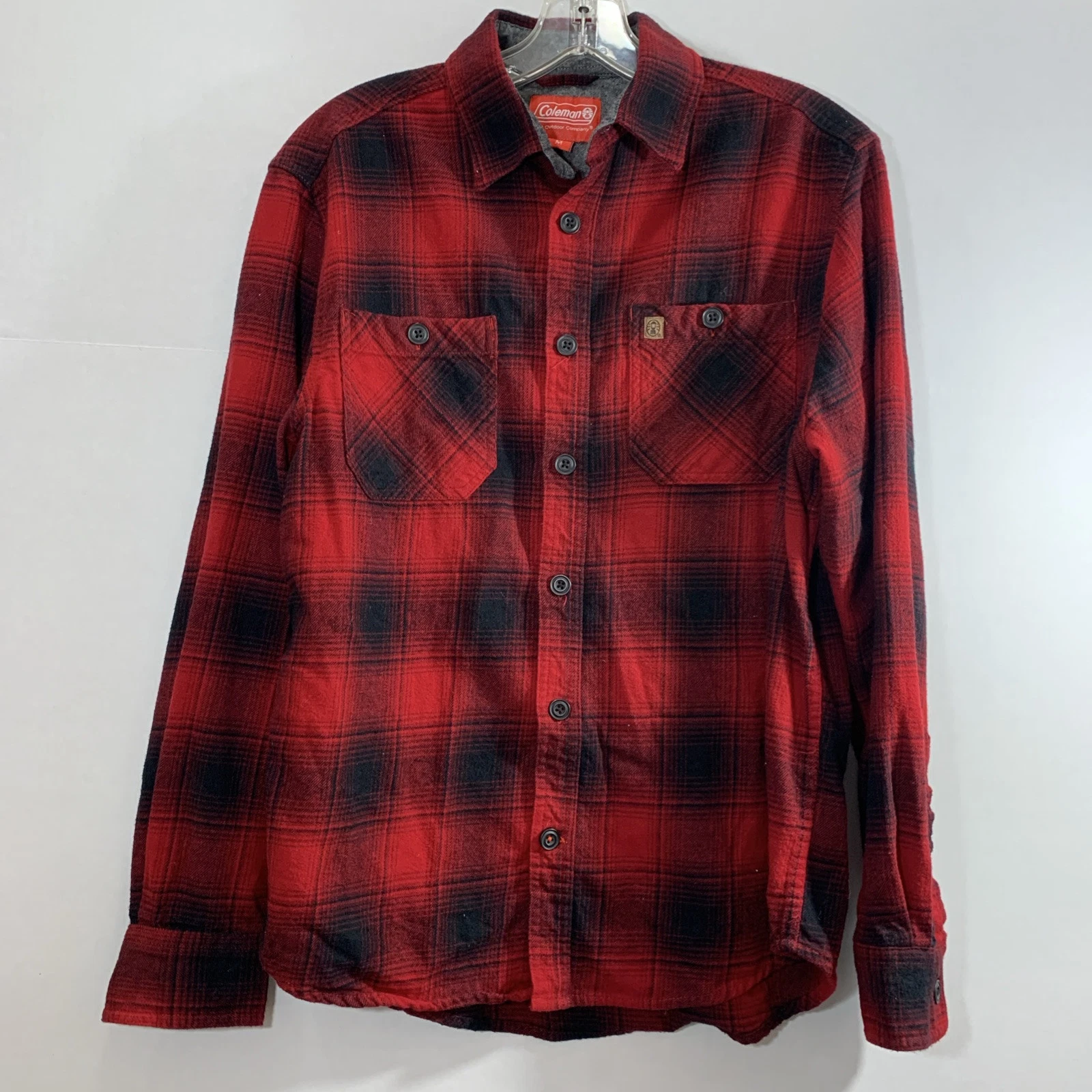 Coleman Mens M Red Plaid Cotton Flannel Midweight Camping Rugged Outdoor Rustic
