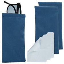 3pcs Squeeze Top Glasses Bag Velvet Sunglasses Case with Cleaning Cloth Blue