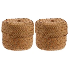 2Pcs Seagrass Mini Basket with Lid Round Seagrass Storage Basket Handmade Wov...