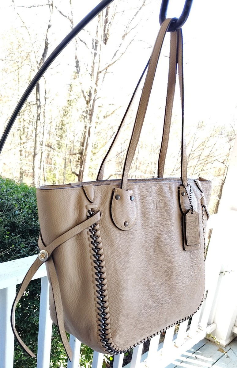 Coach F34398 LARGE Tatum Beige Leather Zip Top Tote With Curb