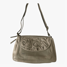 B.O.C. Gray Vegan Leather Dove Embossed Millstone Boho Western Shoulder Bag
