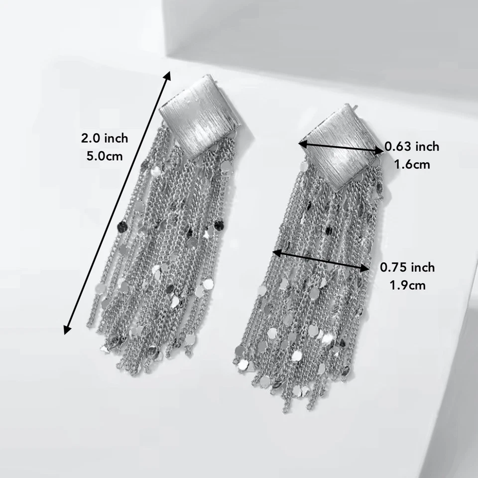 Pendientes araña largos de borla enchapados en oro blanco de 14k joyería para ocasiones especiales Foto 4 de 4