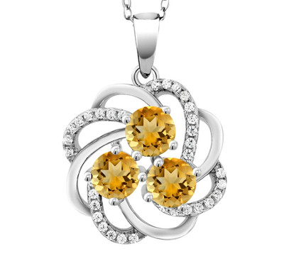 925 Sterling Silver 1.65 Carat Round Yellow Citrine Pendant Valentine's Day Gift