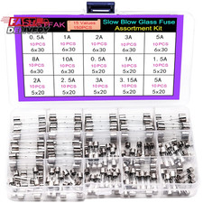 15 Values150Pcs Slow Blow Glass Fuses Assorted Kit 6X30Mm, 250V 0.5A, 1A, 2A, 3A