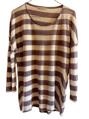 GERARD DAREL tee shirt en linrayé mauve blanc taille 3 ou 40 manches 3/4 - Photo 1/3