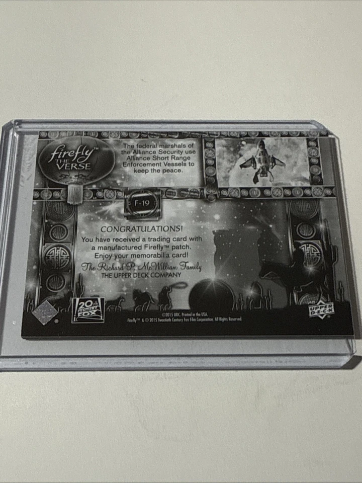 2015 Upper Deck Firefly The Verse F-19 Alliance Security Patch Replica Card MINT - Image 2 of 2