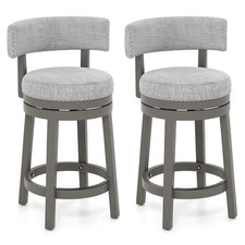 Set of 2 Upholstered Swivel Bar Stools Wooden Counter Height Kitchen Chairs Grey