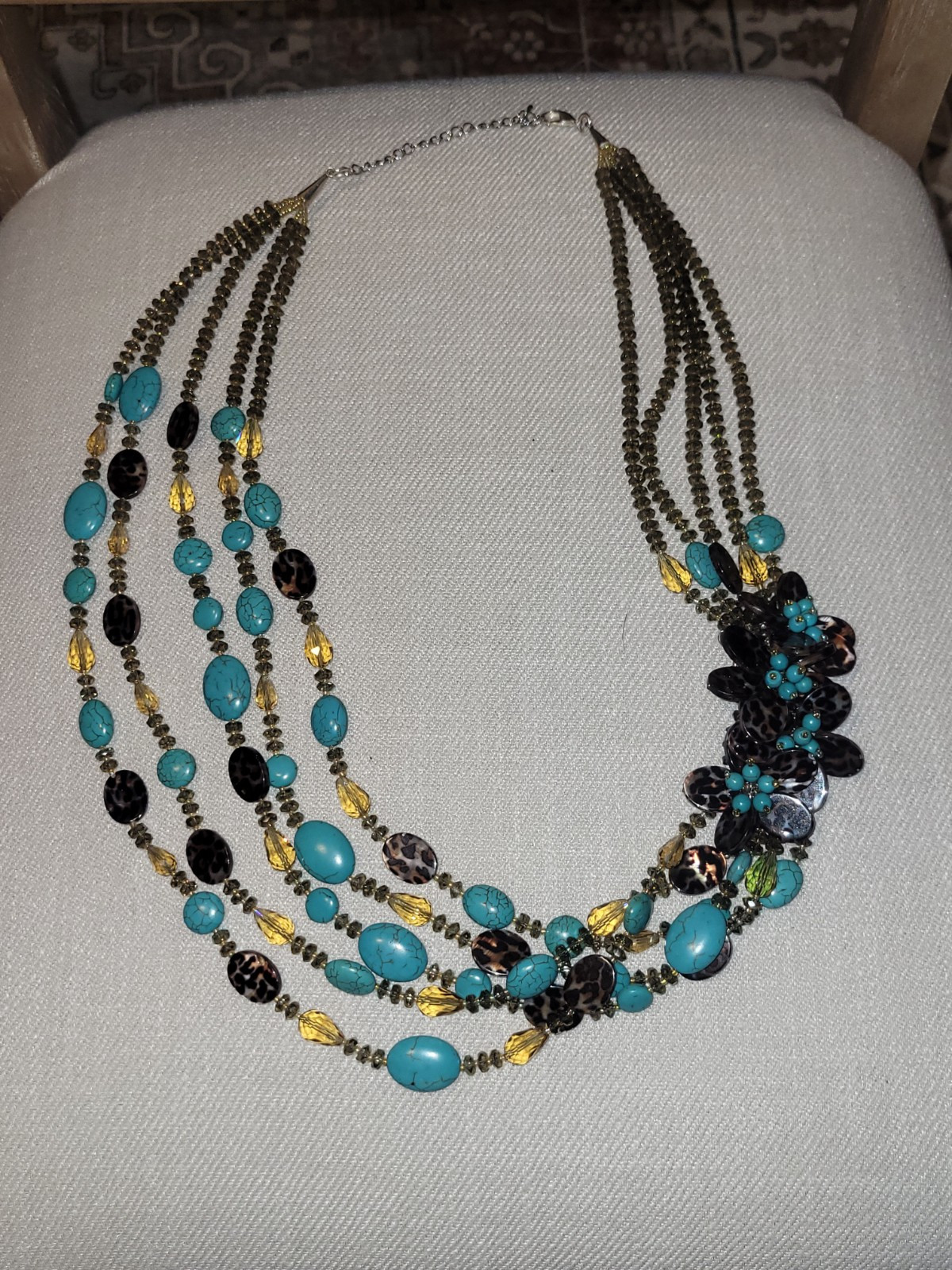 Turquoise Chunky 5 Strand Statement Necklace mult… - image 1