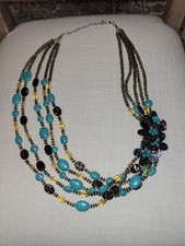 Turquoise Chunky 5 Strand Statement Necklace multi layers 33" long