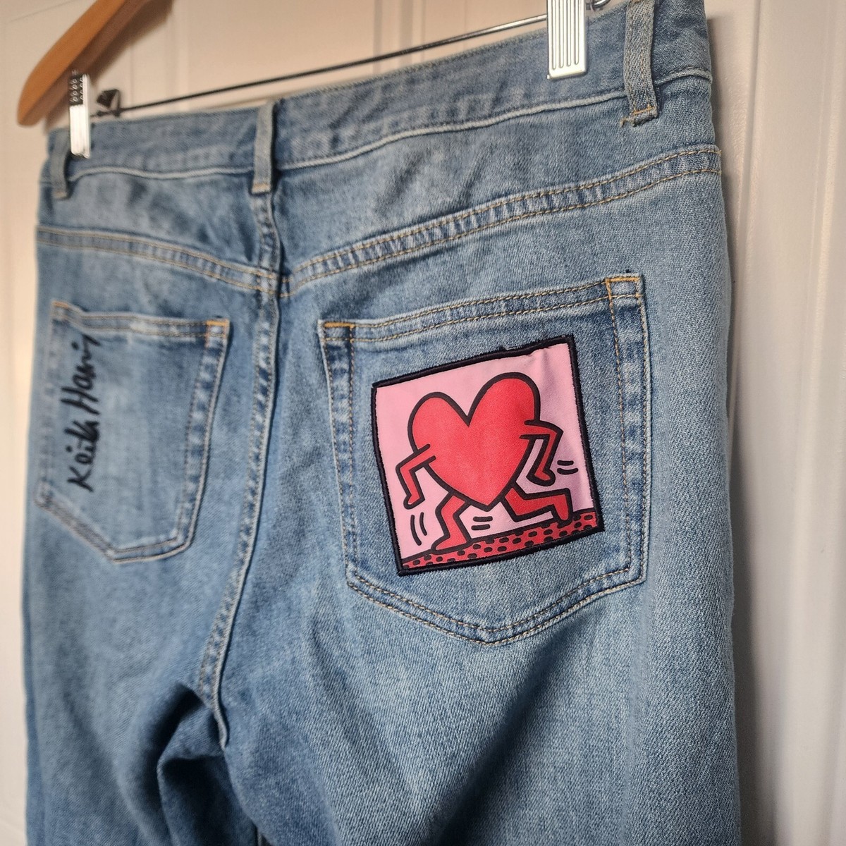 Keith Haring Alice + Olivia Patch Jeans Byron Cropped Embroidery