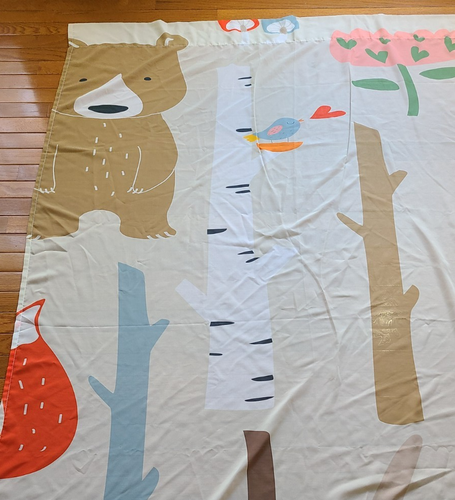 2 Panels Family Curtain Curtains Drape Fabric Forest Critters Beige Background - Picture 11 of 12