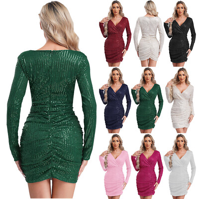 US Women's Sundress Sequin Dresses Club Dress Party Minidress Shows  Activewear