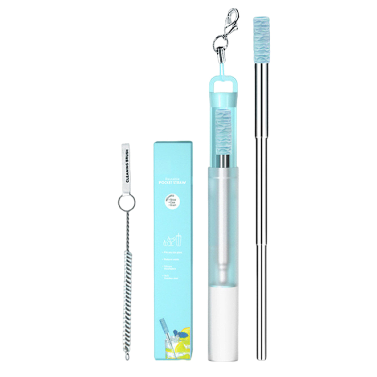 Portable Reusable Stainless Steel Drinking Straws with Case and Cleaning Brush