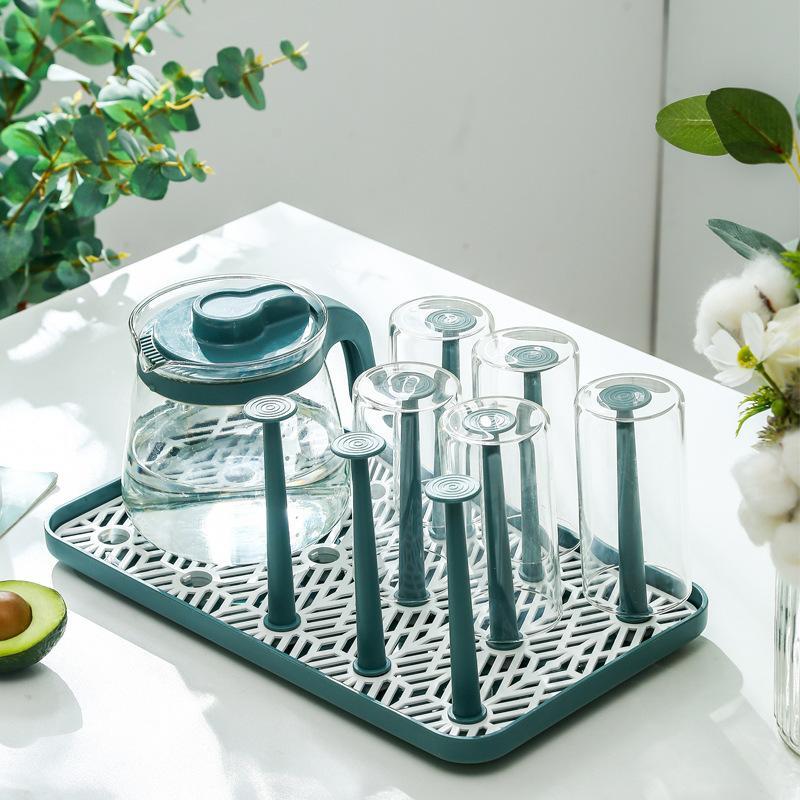 Plastic Detachable Glass Cup Rack Holder with Drainer Dust-Proof Stand