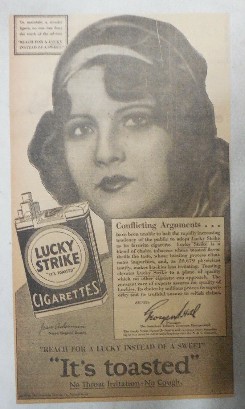 Lucky Strike Ad: Zeigfeld Beauty Jean Ackerman ! from 1929 Size: 8 x 15 ...
