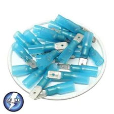 100 Blue Heat Shrink Marine Male QDC Crimp Terminals AWG 16-14 .250
