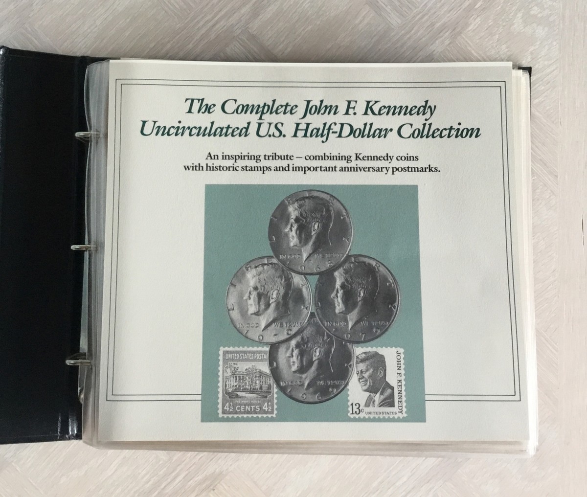 The Complete John F Kennedy Uncirculated US Half Dollar and stamp