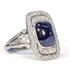 Fantastic Art Deco Blue 6.35CT Sapphire and Clear Shiny CZ Ring in 925 Silver