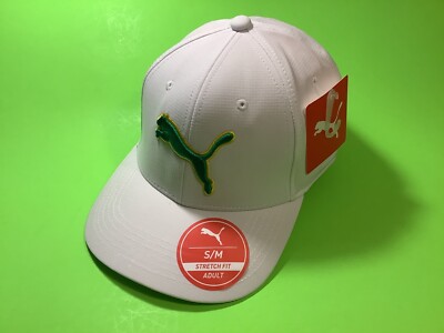 PUMA Stretch Fit Adult  Hat Size S/M White w/Green, Yellow NEW