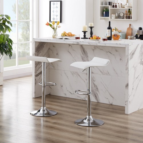 Set of 2 Bar Stools PVC Adjustable Swivel Kitchen Dining Counter Pub Chair - Picture 55 of 63