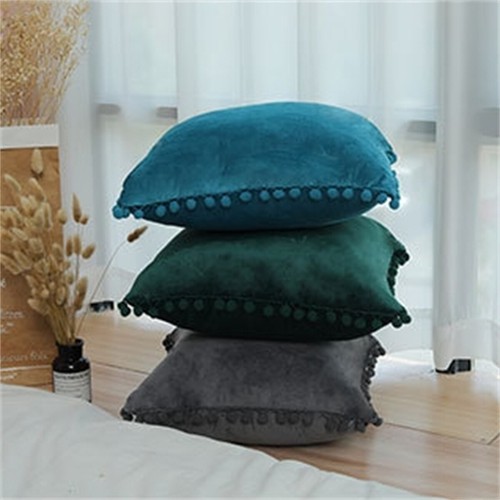 Funda de cojín de terciopelo pompón suave bola flecos decoración del hogar sofá funda almohada - Imagen 6 de 30